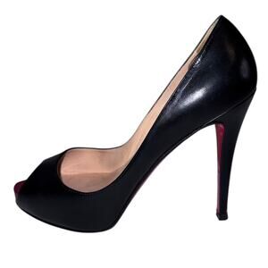 Christian Louboutin Very Privé Black Leather Open Toe Pumps Heels Size 39
